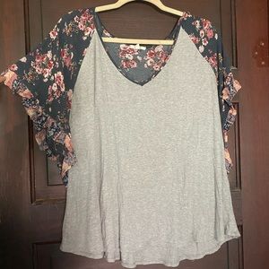 Grey shirt with florals flowing sleeves
